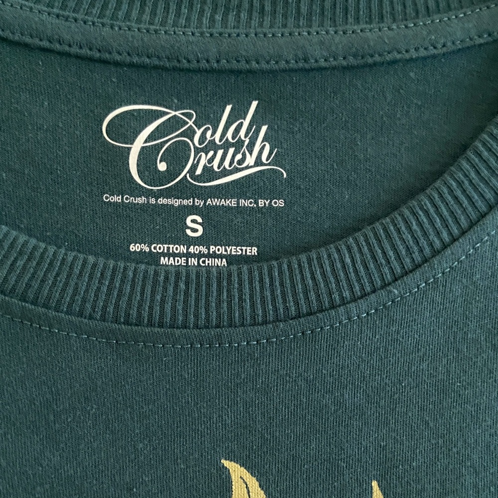 Cold Crush Teal Tee with Gold Sun and Pink Script, size Small - Picture 2 of 9